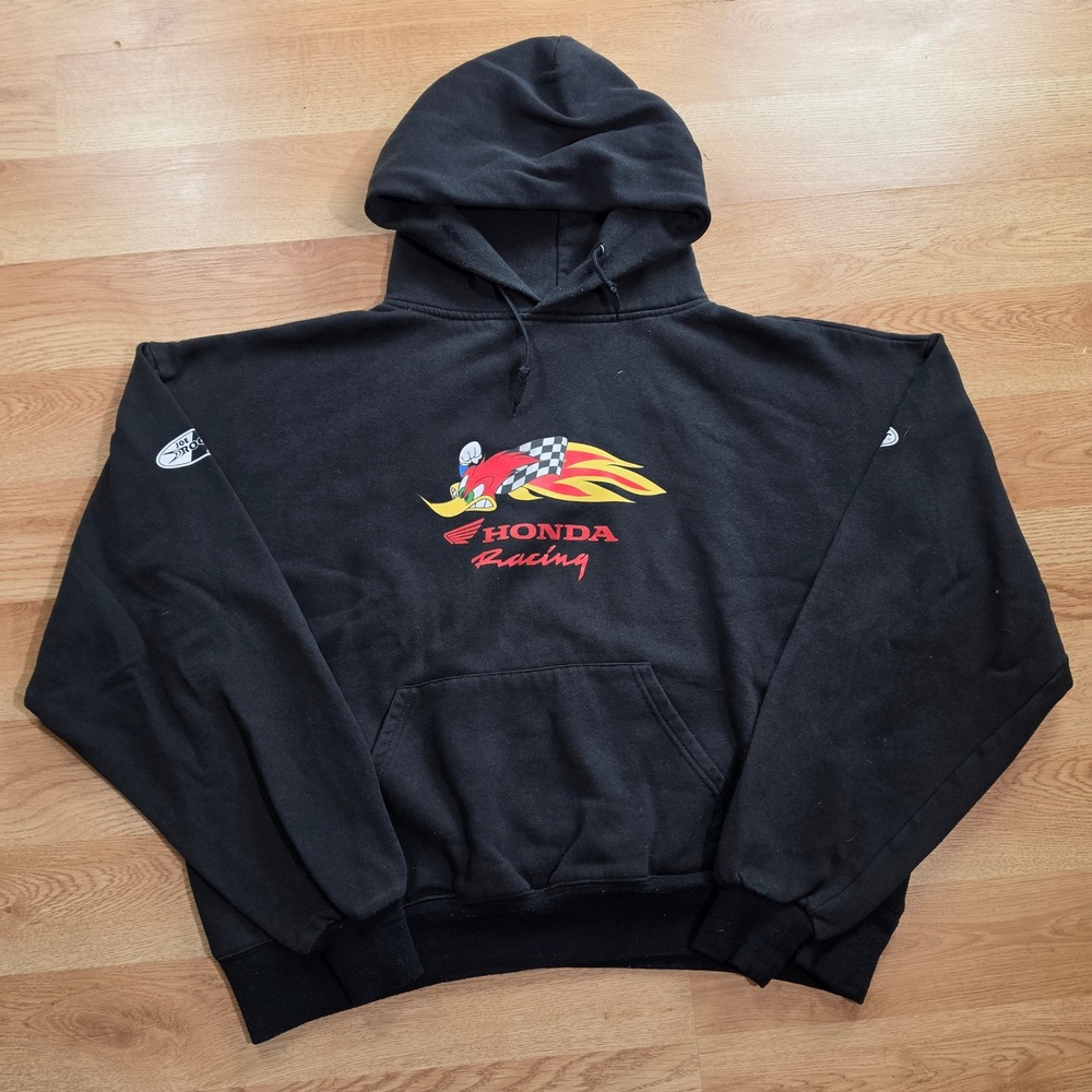 Vintage Joe Rocket Honda Racing Hoodie Mens XL Black Woody Woodpecker Pullover